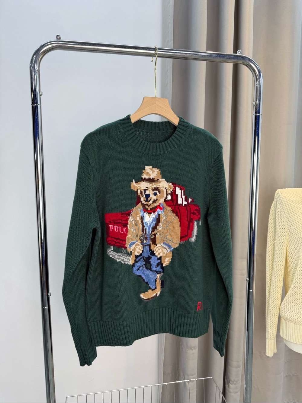 Polo by Ralph Lauren Dark Green Bear Intarsia Crewneck Sweater
